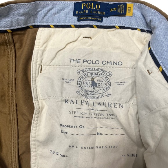Polo Ralph Lauren Chino Pants Men 38x30 Tan Stretch Straight Fit Twill pony logo - Picture 5 of 9